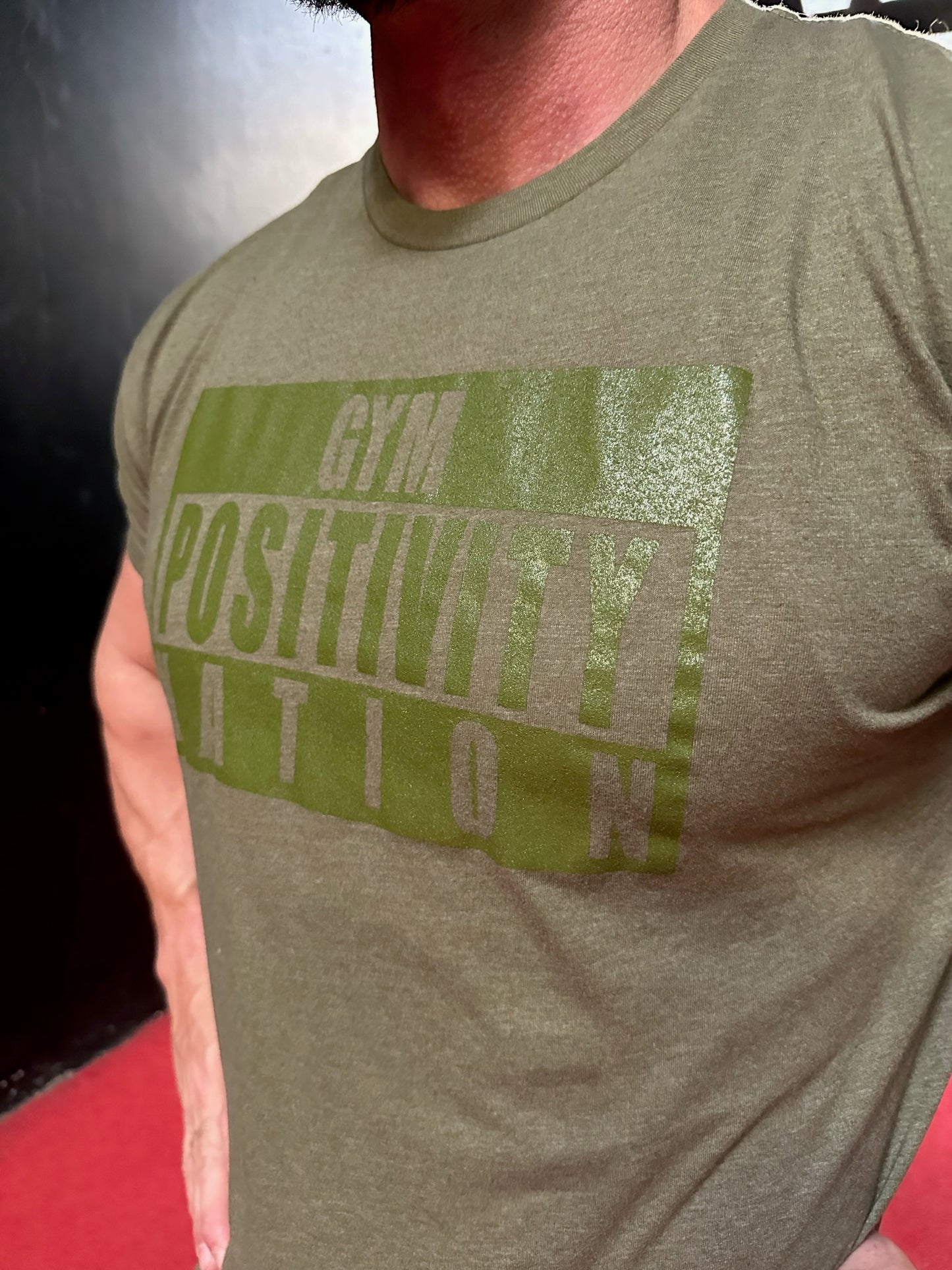 Gym Positivity Nation Logo Shirt: Green-On-Green
